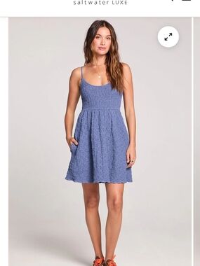 Saltwater Luxe Blue Smocked Mini Dress. NWT